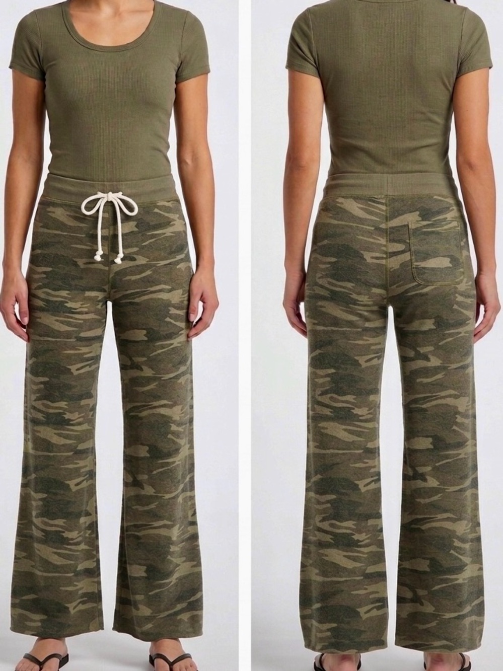 THEO & SPENCE Yummy Fuzzy Knit Camo Wide Leg Lounge Pants Pajama Bottoms